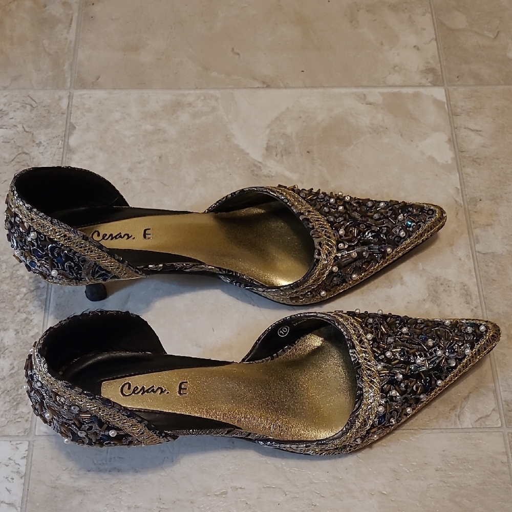 Women's Beaded Black Heels